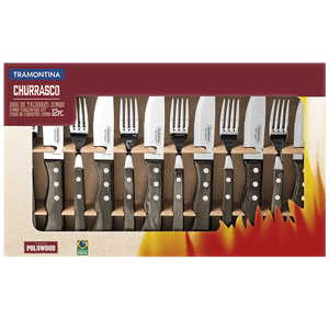 Faqueiro Tramontina Churrasco Jumbo 12 Peças, em Aço Inox com Cabo Polywood Castanho - 21199/996