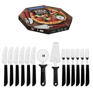 Conjunto para Pizza Tramontina 14 Peças, em Aço Inox com Cabo Preto - 25099/022