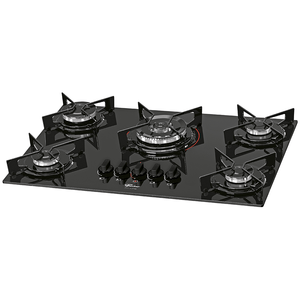 Cooktop a Gás Fischer Fit Line 5 Bocas, Acendimento Superautomático, Mesa de Vidro Preto, - 26300-57079 220V