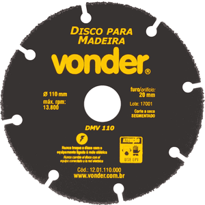 Disco de Corte Vonder DMV 110 para Madeira 110mm x 1,2mm - 1201110000