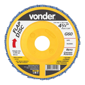 Disco para Desbaste/Acabamento Flap Disc Vonder Para Inox, Alumínio e Metais 4 1/2" - 1224412060