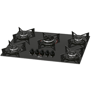 Cooktop a Gás Fischer Fit Line 5 Bocas, Acendimento Superautomático, Mesa de Vidro Preto - 26343-57174