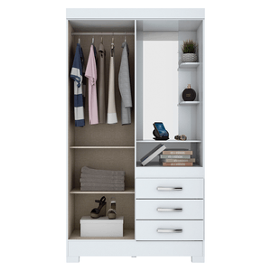 ​Guarda - Roupa / Roupeiro ​Briz​, ​2​ Portas, ​3​ Gavetas, Branco / Rosa​ - ​B64-66