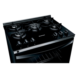 Fogão a Gás Brastemp 5 Bocas, de Piso, Acendimento Automático, Mesa de Vidro com Turbo Chama, Preto - BFS5VC