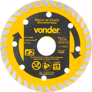 Disco Diamatado Vonder 110mm Furo 22,2mm Corte Seco - 1268202000