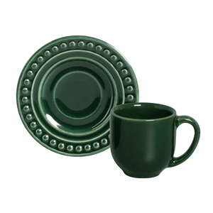 Xícara de Café com Pires Porto Brasil Atenas Botânico 72ml Cerâmica - 351576601