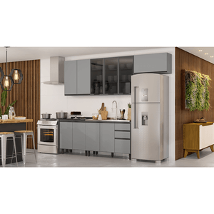 Cozinha Completa Modulada Henn Belize, 6 Peças, 2,80 Metros - Cinza