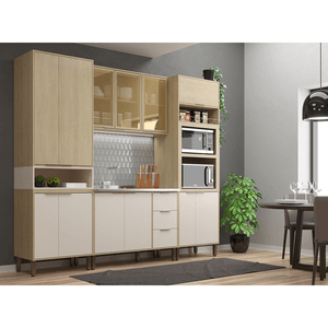 Cozinha Completa Modulada Móveis Sul Karine, 4 Peças, 2,60 Metros - Carvalho/Off White