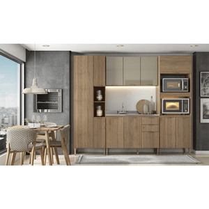 Cozinha Completa Modulada THB Personalité, 4 Peças, 2,62 Metros - Canela BP / Noce Brilho