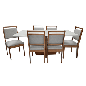Conjunto Mesa com 6 Cadeiras Delazari Tecido 193/Imbuia/Vidro Branco