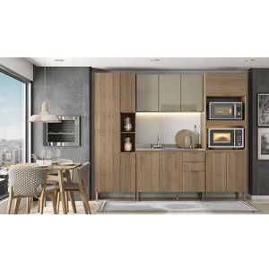 Cozinha Completa Modulada Thb Personalité, 6 Peças, 3,16 Metros - Canela Bp / Noce Brilho