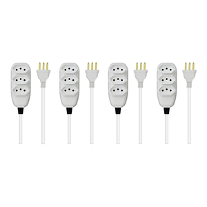 Kit Com 4 Extensões Elétricas Ilumi 2 Pinos + Terra 10A 250V Com 3 Tomadas 5 Metros, Branco - 171001