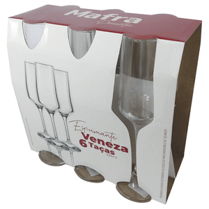 Conjunto de Taças Para Espumante Mafra Veneza 225ml, 6 Peças - 9857.01