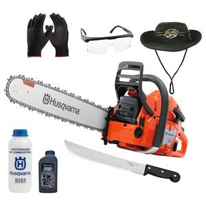 Kit Motosserra a Gasolina Husqvarna 365, 4,5HP, Sabre de 18" Facão/Óleo/Óculos/Luva/Chapéu/Misturador de Combustível