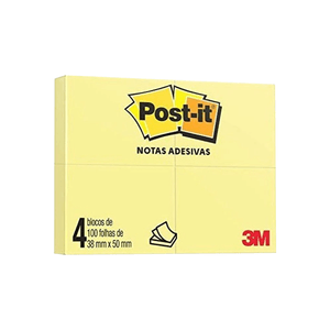 Post-It 3M, 38mm X 50mm, 4 Blocos, 100 Folhas Amarelo - HB004088165