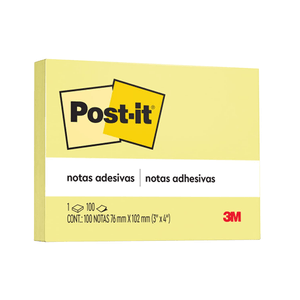 Post-It 3M, 76mm X 102mm, 1 Bloco, 100 Folhas Amarelo - HB004088702