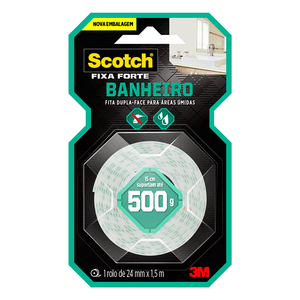 Fita Dupla Face 3M Scotch Fixa Forte Para Banheiros 24mm X 1,5m - HB004488316