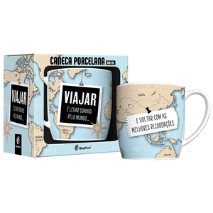 Caneca Urban Brasfoot Viajar Pelo Mundo 300ml, Porcelana - 13194