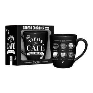 Caneca Prime Temas Brasfoot Tipos De Café 350ml, Cerâmica - 13152