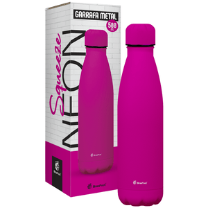 Garrafa Térmica Brasfoot Metal Neo 500ml Rosa Neon Emborrachado - 13092