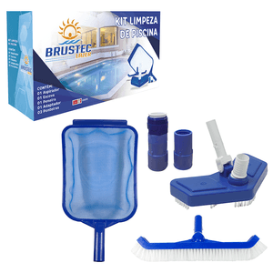 Kit Limpeza Piscina com Aspirador, Peneira, Escova e Ponteira Brustec - 18.0024