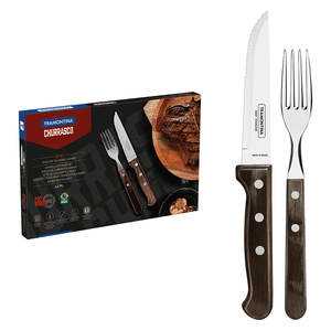 Faqueiro Tramontina Churrasco Jumbo 12 Peças, em Aço Inox com Cabo Polywood Castanho - 21198/976