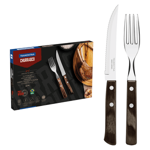 Faqueiro Tramontina Churrasco 12 Peças, em Aço Inox com Cabo Polywood Castanho - 21199/903