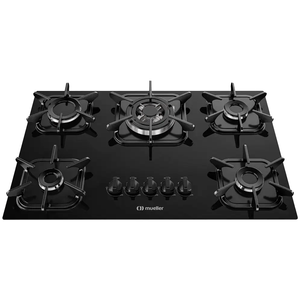 Cooktop A Gás Mueller 5 Bocas, Acendimento Superautomático, Mesa De Vidro Preto, Com Tripla Chama - 601270003