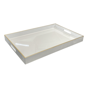 Bandeja Retangular Em Polipropileno L'Hermitage 45cm X 30cm, Branco Com Borda Dourada - 30354