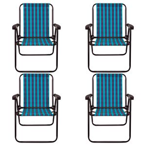 Conjunto Com 04 Cadeiras De Praia Alta De Aço Mor Xadrez Marine - 2052