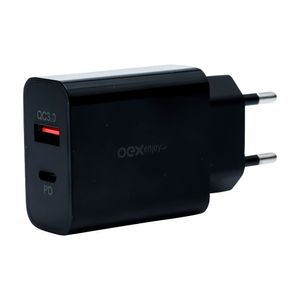 Carregador De Tomada Oex Usb + Type C, 20w, Preto - Cg206