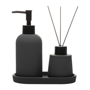 Conjunto para Banheiro 3 Peças Cerâmica Cinza Wolff