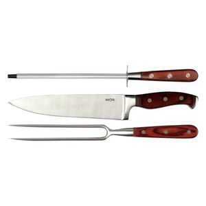Conjunto de Faca Cabo Em Madeira Steel Mor 3945