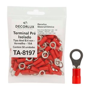 Terminal Anel M8 Pré Isolado 0,5 1,5mm 19A Vermelho 50 Peças