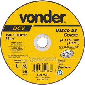 Disco De Corte Vonder Dcv 115mm 4.1/2" Para Aço Inox - 1240412100