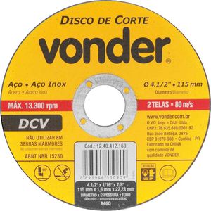 Disco De Corte Vonder 115mm, Furo 22 23mm  Dcv 1240412160