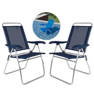 Conjunto Com 02 Cadeiras Reclinável Mor Boreal Alumínio Azul- 2168